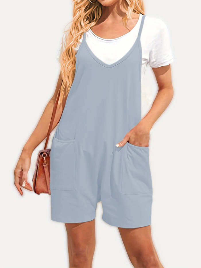 Women's Pure Color Casual Sling Romper
