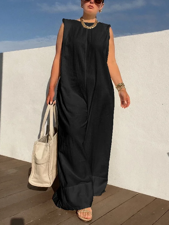 Solid Color Sleeveless Wide Leg Jumpsuits