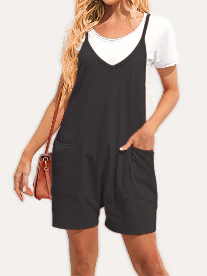 Women's Pure Color Casual Sling Romper