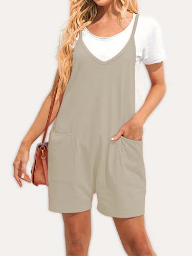 Women's Pure Color Casual Sling Romper