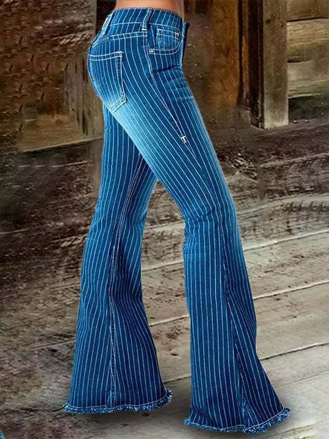 Vintage mid-waist striped flared jeans
