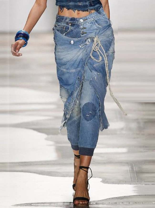 Women's Fashion Irregular Panel Jeans
