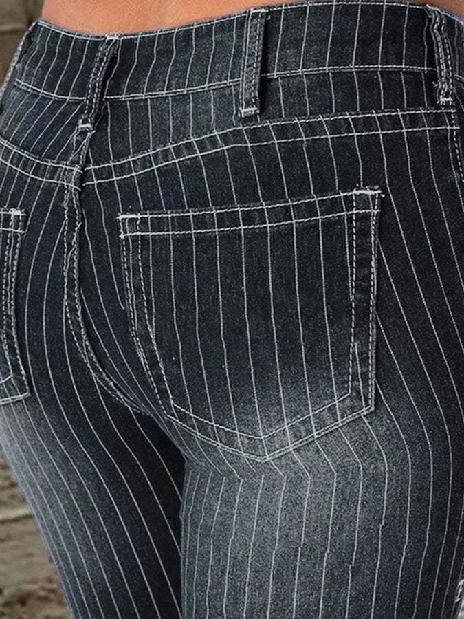 Vintage mid-waist striped flared jeans