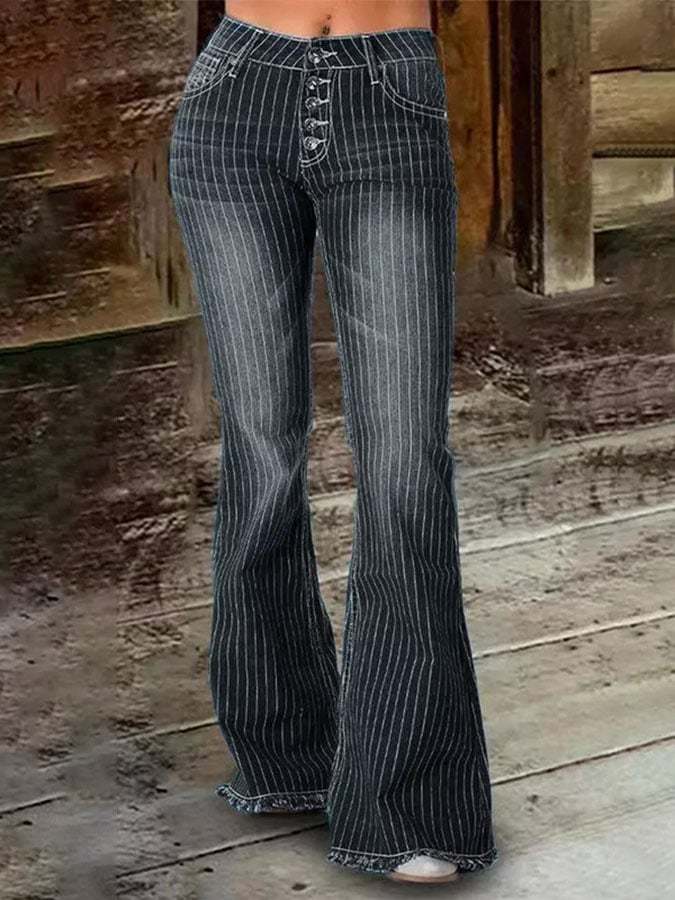 Vintage mid-waist striped flared jeans