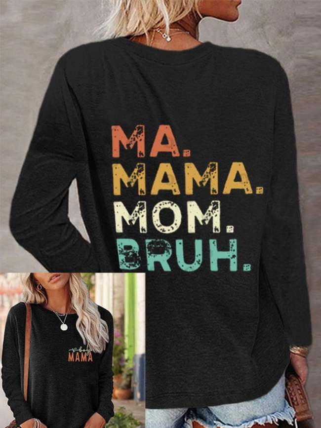 Women's Mother's Day Boy Mama Mommy Mom Bruh. Print V-Neck Sweatshirt