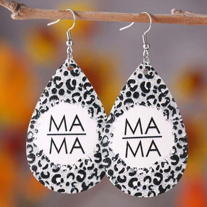 Women's Mother's Day MAMA Leopard Print Double Sided PU Earrings