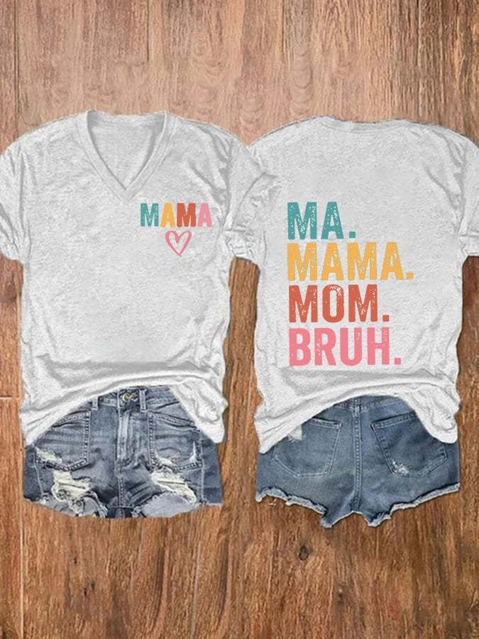 Women's Mama Mommy Mom Bruh Print Casual T-Shirt