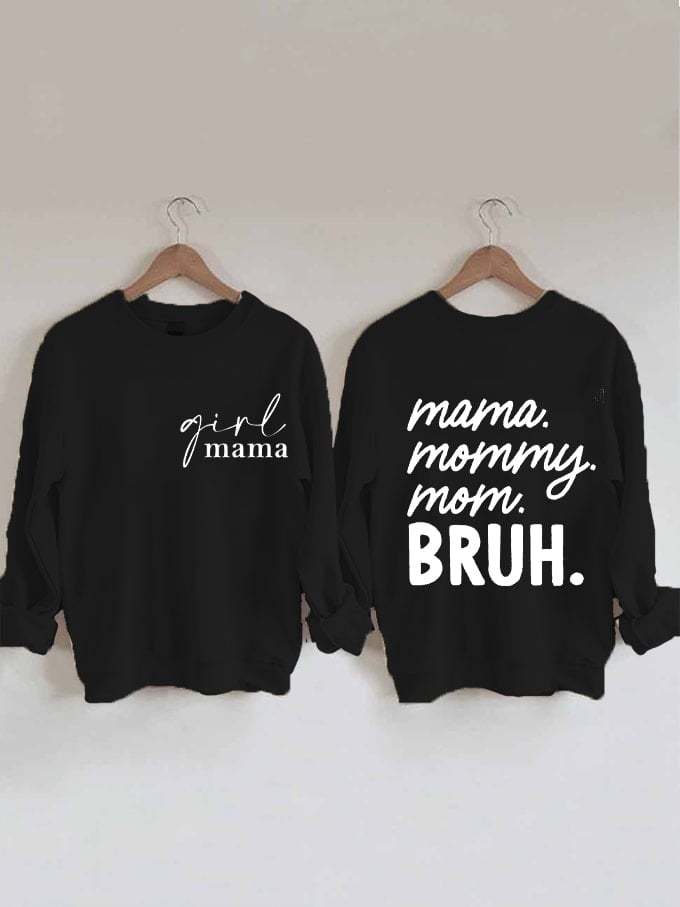 Women's Mother's Day Girl Mama Mommy Mom Bruh. Print V-Neck Sweatshirt