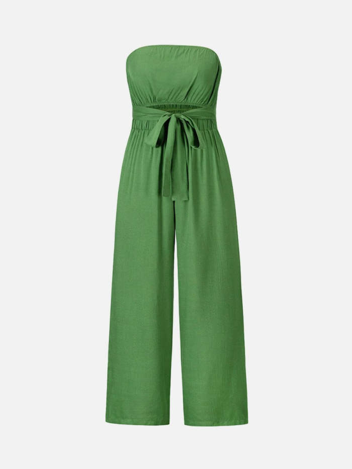 Off-shoulder Belted High-Waist Straight Jumpsuits For Women