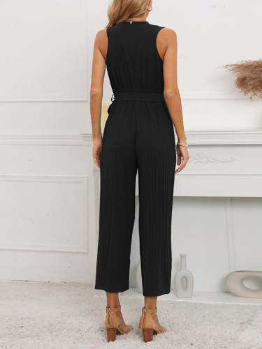 Ruffle Trim Belted Pleated Dressy Jumpsuits For Women