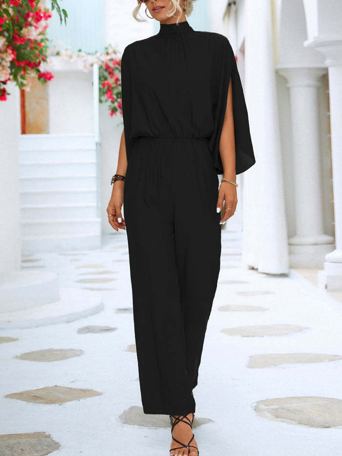 Stand Collar Slit Sleeves Dressy Jumpsuits For Women