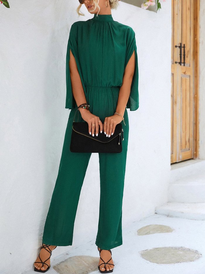 Stand Collar Slit Sleeves Dressy Jumpsuits For Women