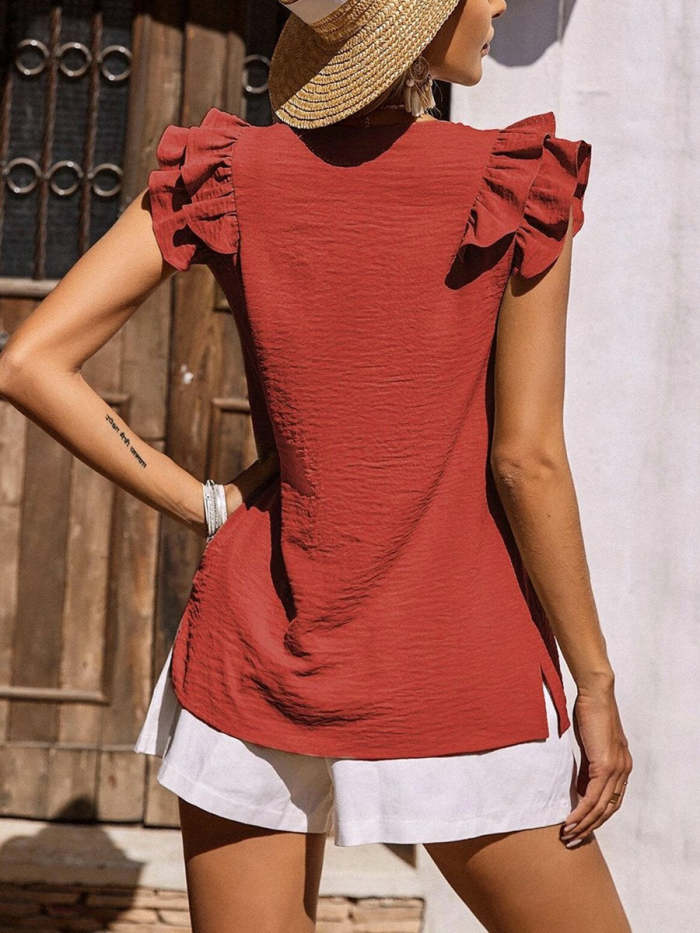 V Neck Ruffle Tank Loose Going Out Tops For Women