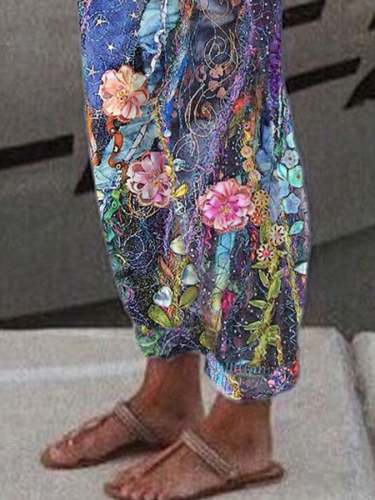 Women'S Vintage Floral Print Wide-Leg Pants