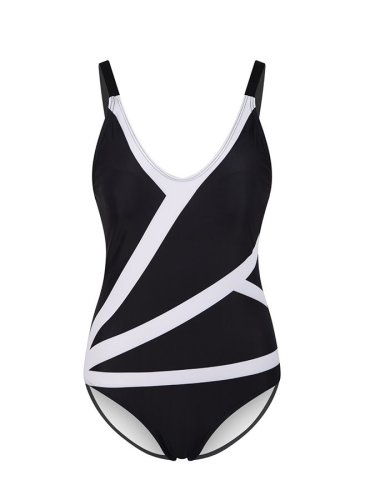 Casual V-Neck One Piece Swimsuit