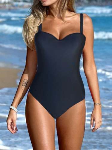 Casual Solid Color Strap Swimsuit