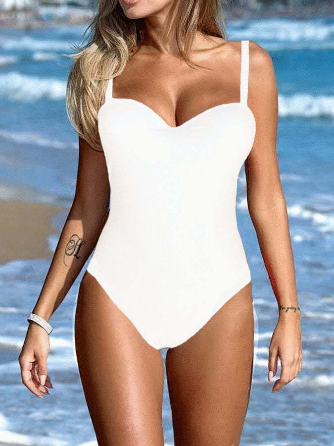 Casual Solid Color Strap Swimsuit