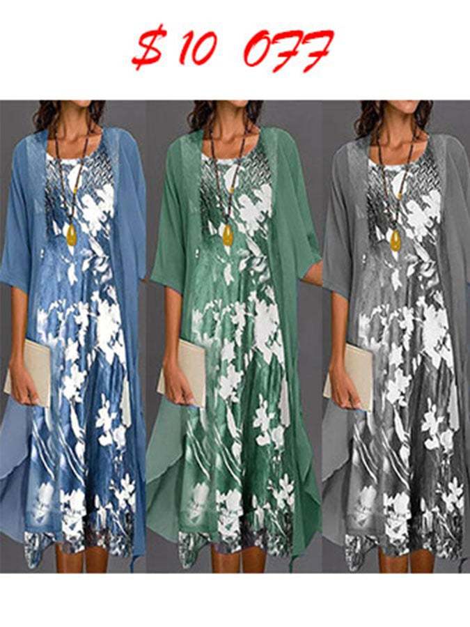 Floral Print Dress Two Piece Set