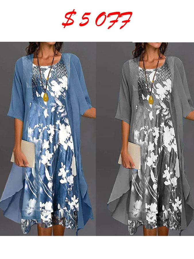 Floral Print Dress Two Piece Set
