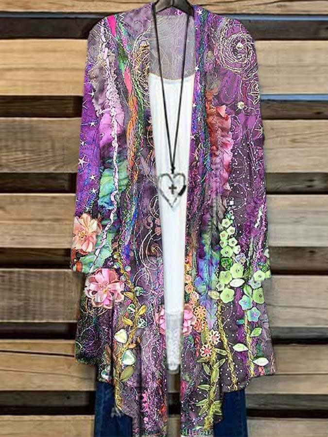 Women's Floral Print Casual Long Sleeve Cardigan