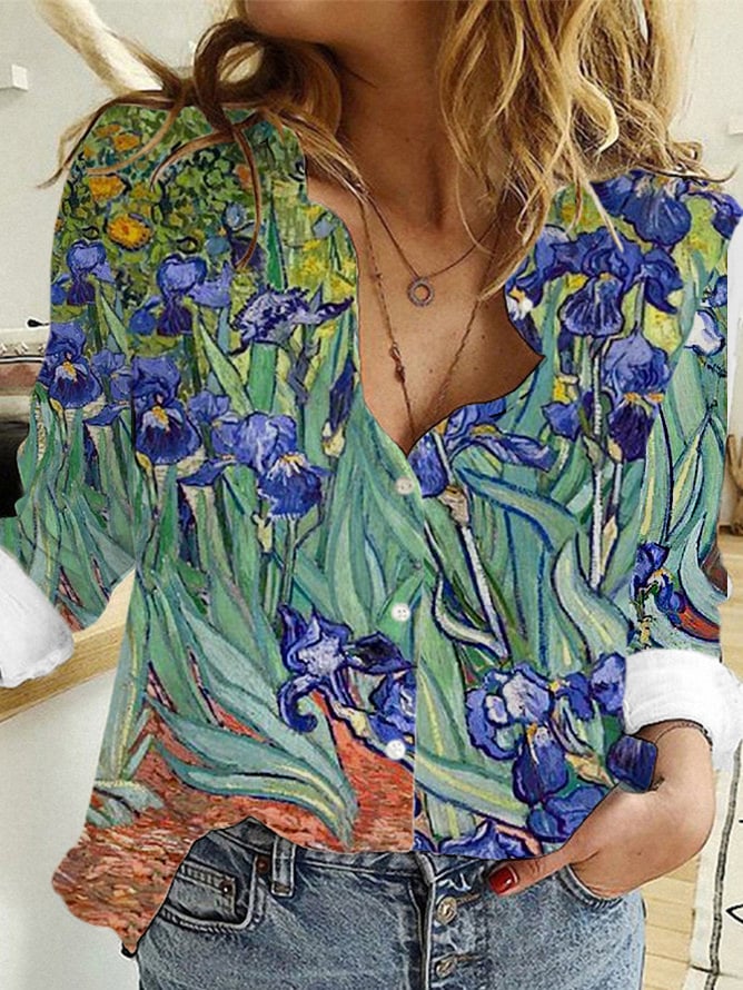 🔥Buy 3 Get 10% Off🔥Women‘s Van Gogh Oil Painting Irises Print Shirt