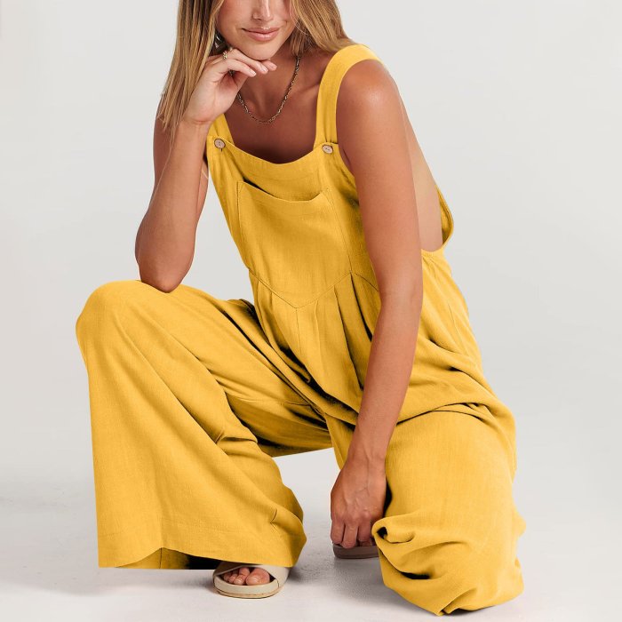 Last Day 49% OFF🔥Women's Sleeveless Wide Leg Jumpsuit with Pockets