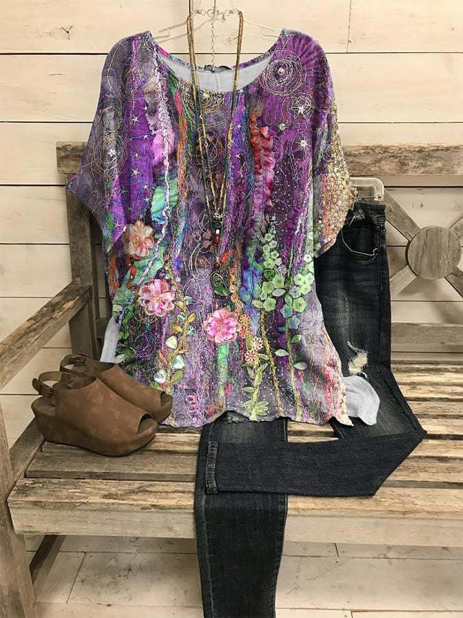 Women's Vintage Floral Print Casual Tops