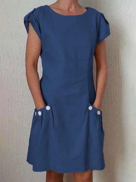 Double-Pocket Contrast Color Buckle Dress