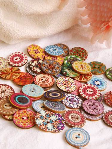 50Pcs 25mm Multi-Color Wooden Buttons Round Sewing Buttons for DIY Craft Bag Hat Clothes Decoration