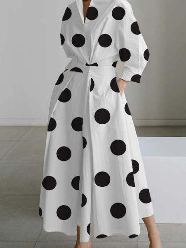 Retro Stand Collar Polka Dot Print A-line Dress