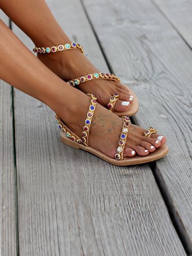 Women's Beaded Metal Flat Sandals