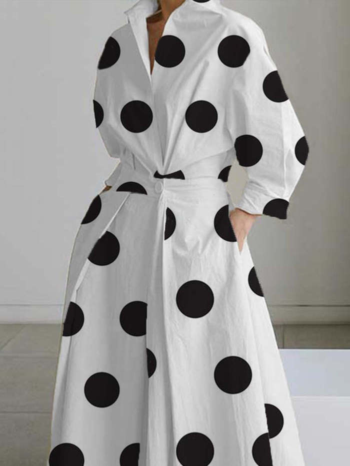 Retro Stand Collar Polka Dot Print A-line Dress