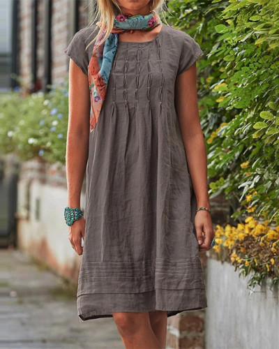 Mid-Length Casual Slimming Cotton and Linen Dress