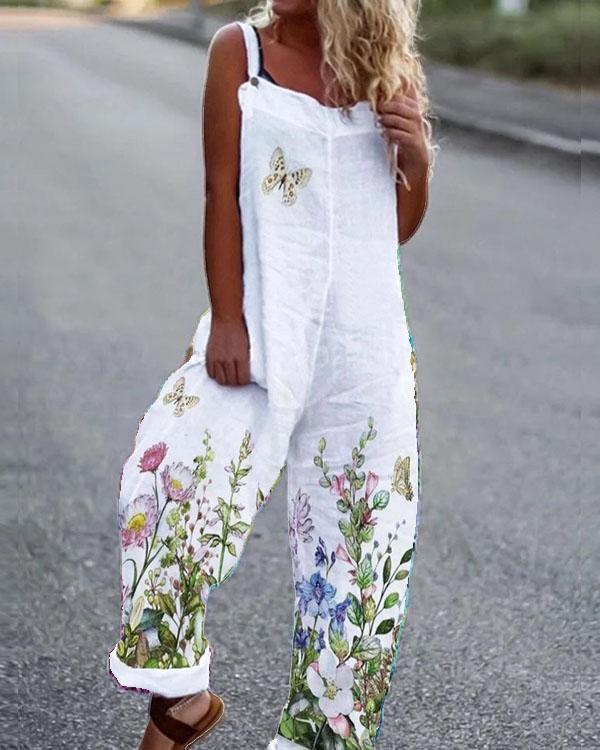 Women Linen Cotton Print Women Jumpsuit Outfit