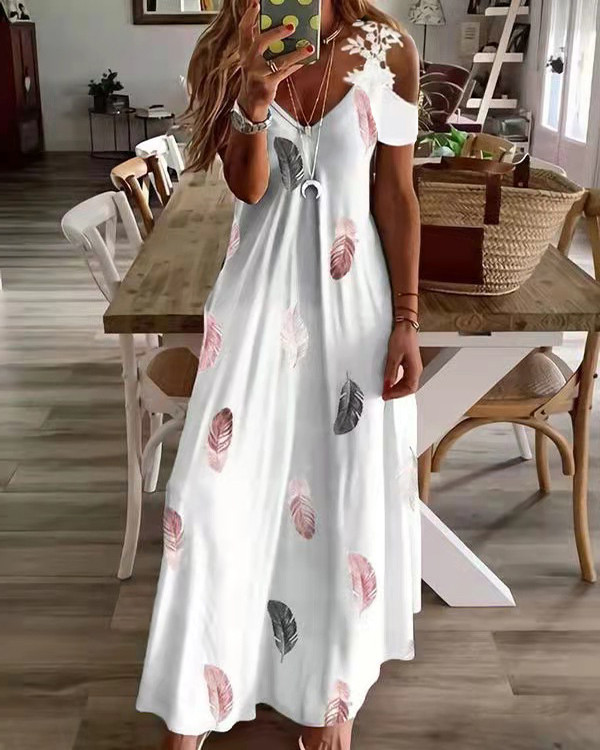 Casual Lace V-neck Printed Loose Dress