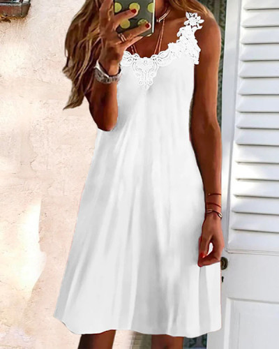 Solid Color Lace Loose Dress
