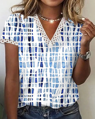 Blue and White Ink Short-sleeved Top