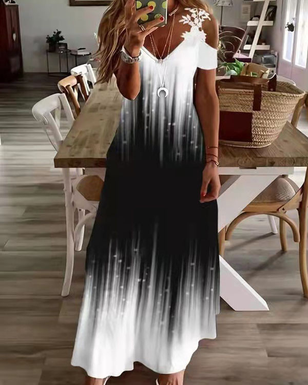 Casual Lace V-neck Printed Loose Dress