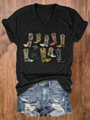 Women'S Cowgirl Boots Print T-Shirt