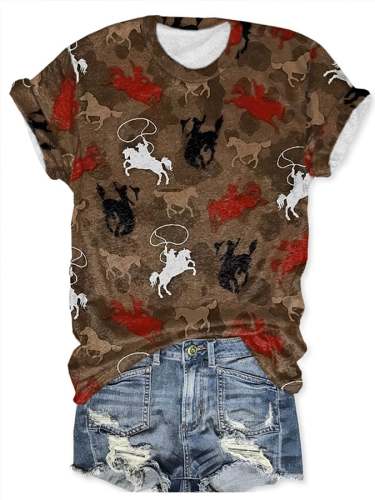 Vintage Western Print Short Sleeve T-Shirt