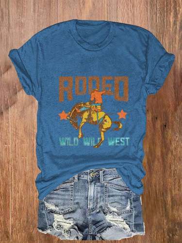 Women's Rodeo Wild West Print Casual T-Shirt