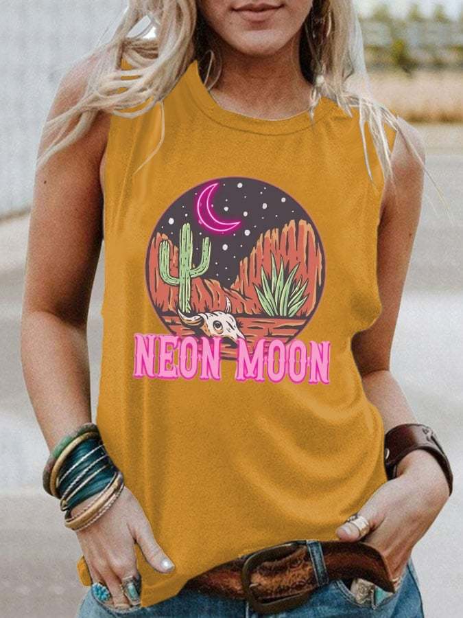 Women's  Neon Moon Country Music Print Casual Tank Top
