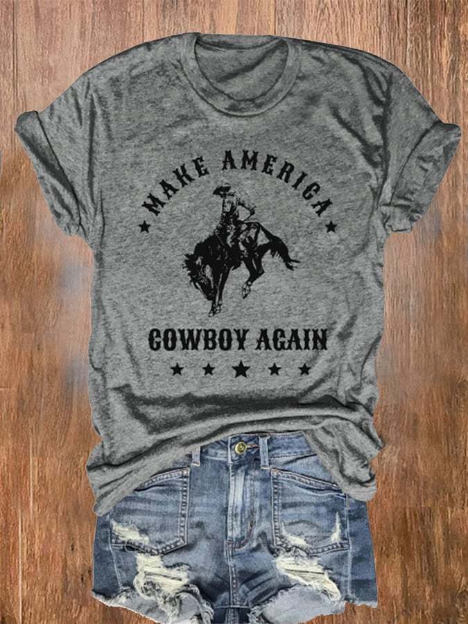 Women's Make America Cowboy Again Western Print Casual T-Shirt