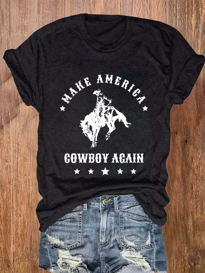 Women's Make America Cowboy Again Western Print Casual T-Shirt