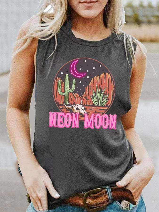 Women's  Neon Moon Country Music Print Casual Tank Top