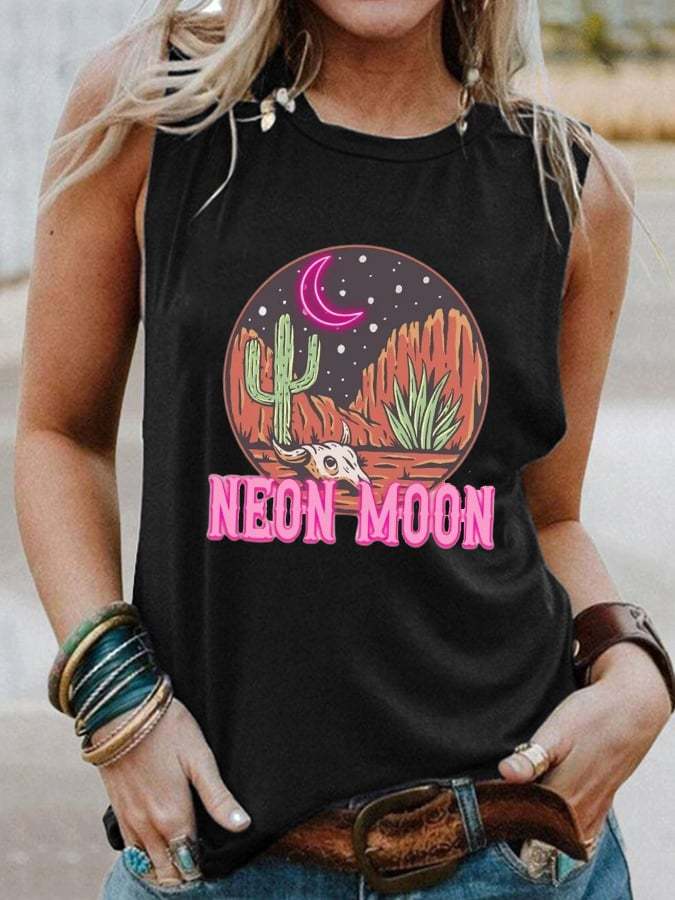 Women's  Neon Moon Country Music Print Casual Tank Top