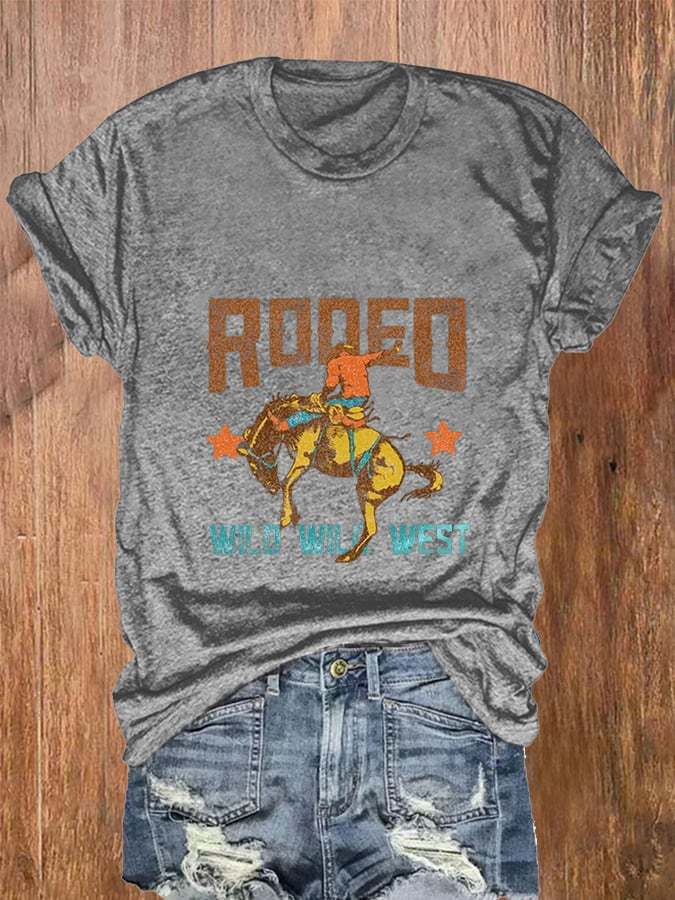 Women's Rodeo Wild West Print Casual T-Shirt