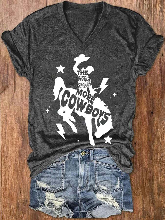 Women's Rodeo Western Print V-Neck T-Shirt