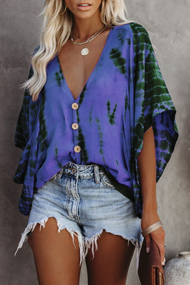 Casual Print Patchwork O Neck Tops(8 colors)