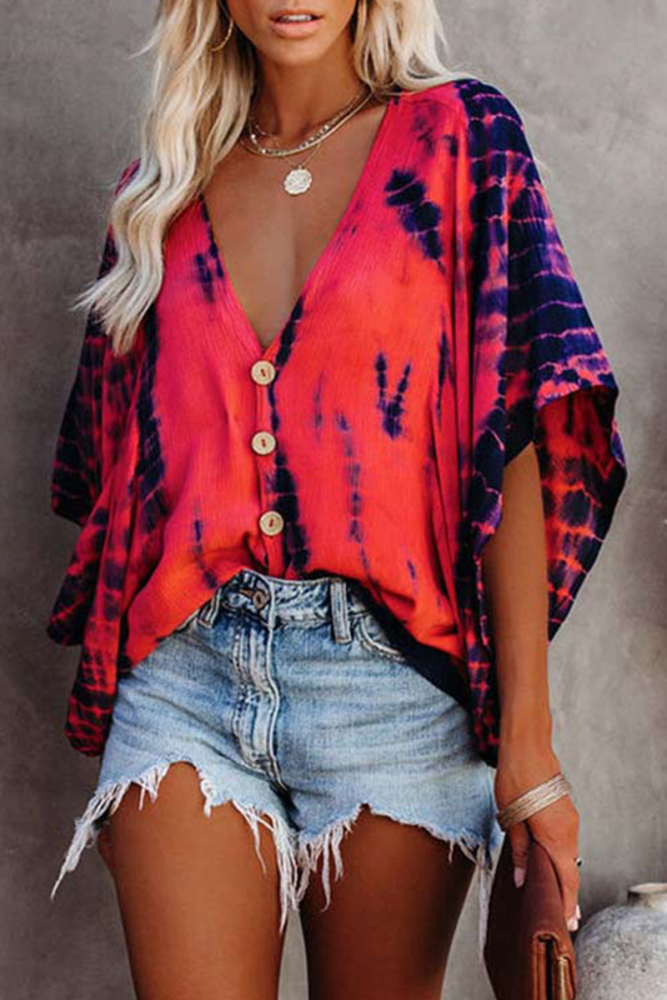 Casual Print Patchwork O Neck Tops(8 colors)